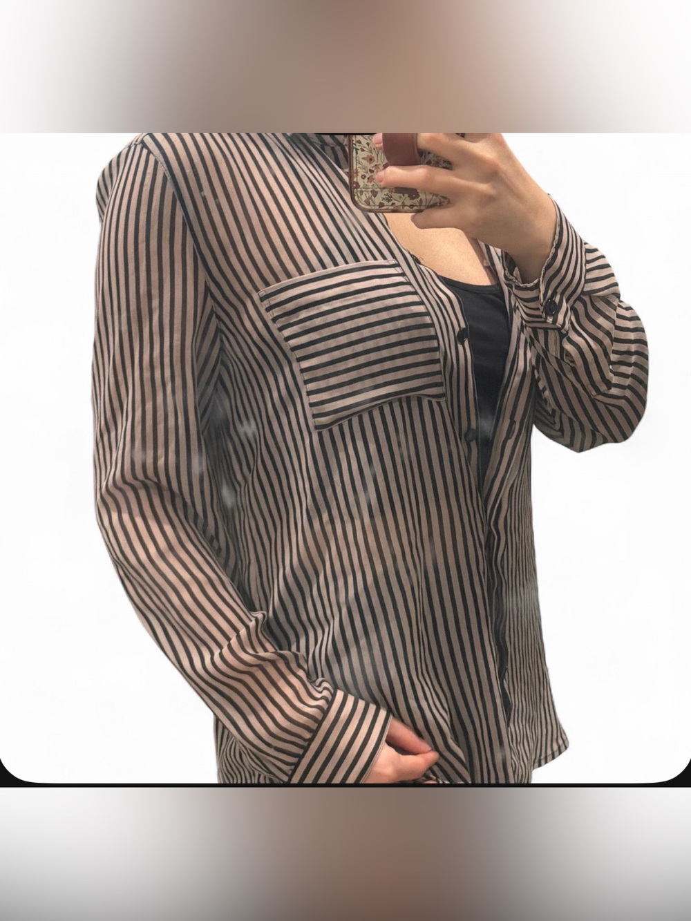 Ann Taylor LOFT Striped Sheer Button-Down Shirt in Black and Taupe